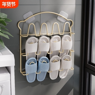 免打孔壁挂晾鞋架家用三层铁质香槟金 阳台简约现代鞋架