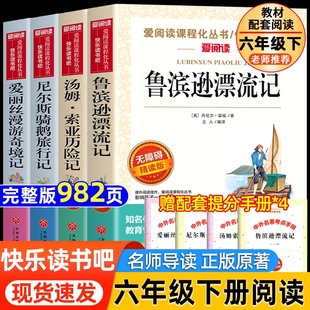 全套4册鲁滨逊漂流记六年级下册必读的课外书正版快乐读书吧6下书籍汤姆索亚历险记尼尔斯骑鹅旅行记爱丽丝漫游奇境孙阅读书目寒假