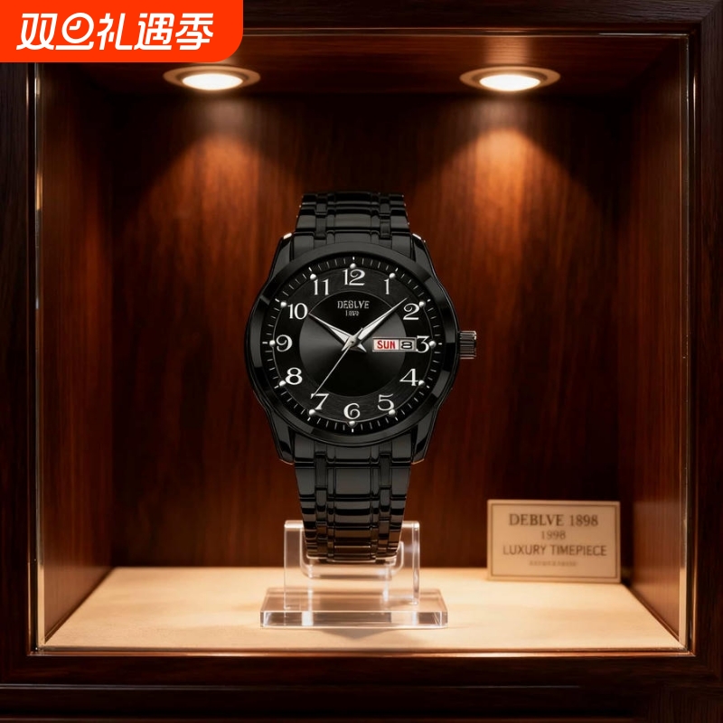 手表男全自动非机械表钢带男款商务防水石英腕表正品名牌镂空男士