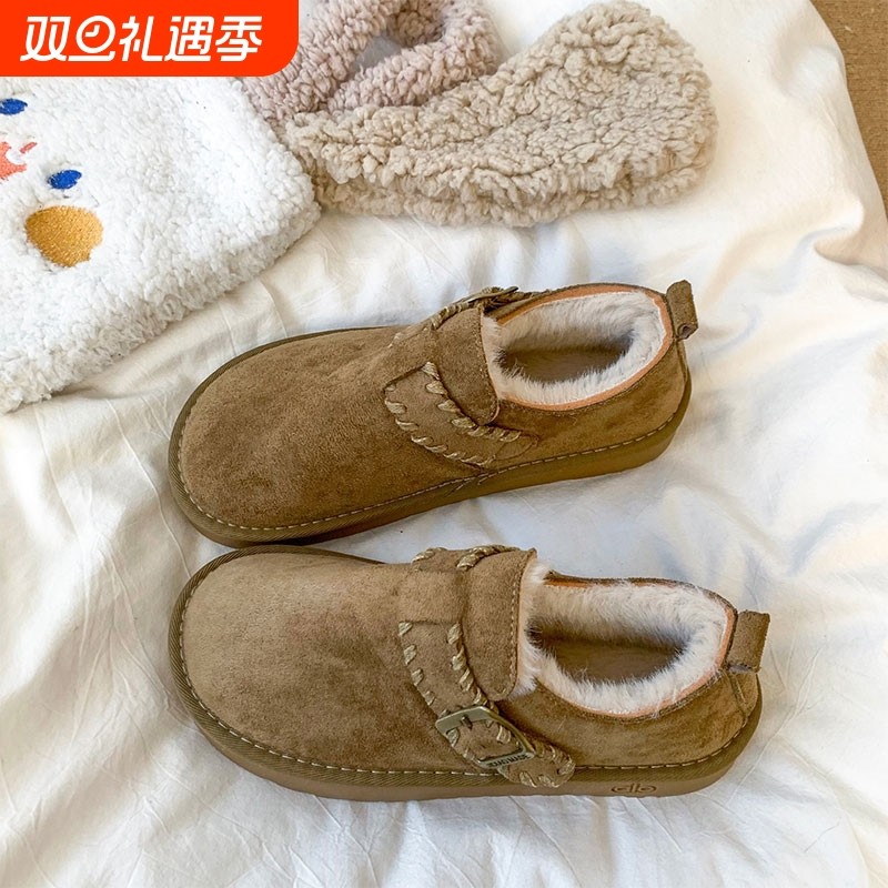 平底勃肯鞋女加绒保暖雪地靴女2025新款冬季乐福鞋豆豆鞋博肯棉鞋