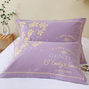 新款枕巾加厚细纱纯棉紫色绿色小清新情侣纱布枕头巾棉纱蓝色粉色