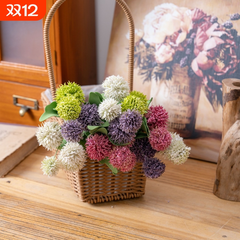 【新品】凝光棘珠刺球仿真花家居装饰婚庆手捧花玫瑰花墙假花PJ11