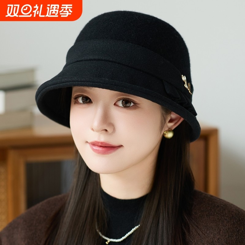 帽子女士2025新款秋冬遮脸盆帽韩版气质百搭英伦复古显脸小渔夫帽