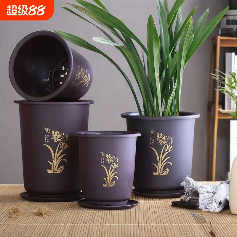 新款加厚树脂兰花盆仿紫砂中式大号君子兰仿陶瓷塑料花盆高脚方形