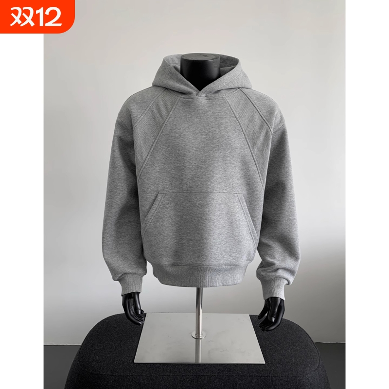 cleanfit解构拼接灰色运动连帽卫衣男款秋冬美式小众休闲上衣外套