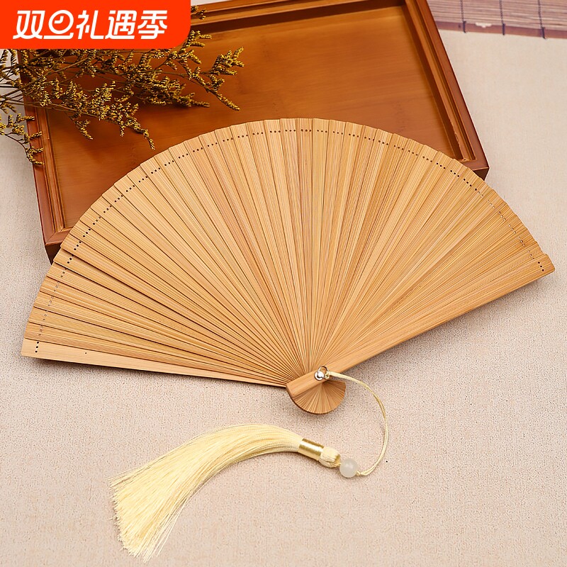 扇子中式折扇古风夏天小巧便携旗袍汉服专用舞蹈扇汉服流苏全竹扇