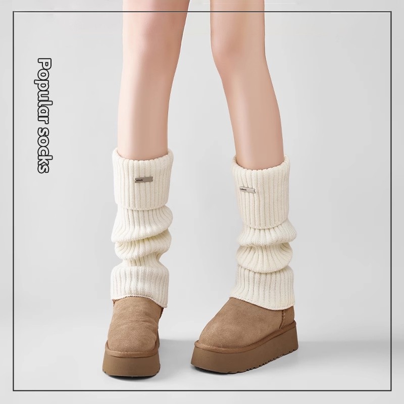 金属标袜套袜子女秋冬季加厚保暖长筒袜针织堆堆袜辣妹小腿袜腿套