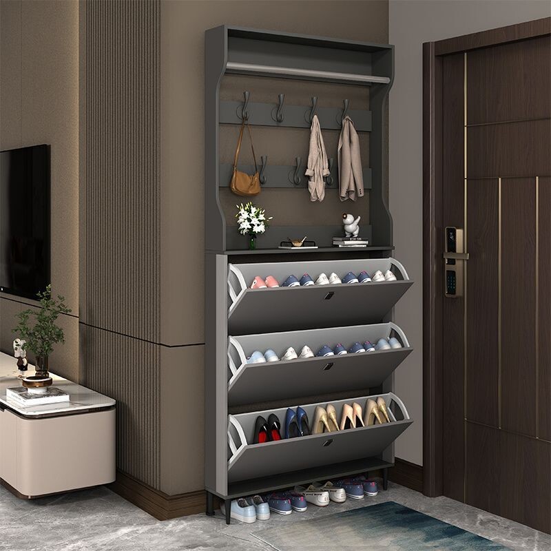 d超薄鞋柜家用进门口翻斗玄关柜多层挂衣帽架一体大容量小户型鞋