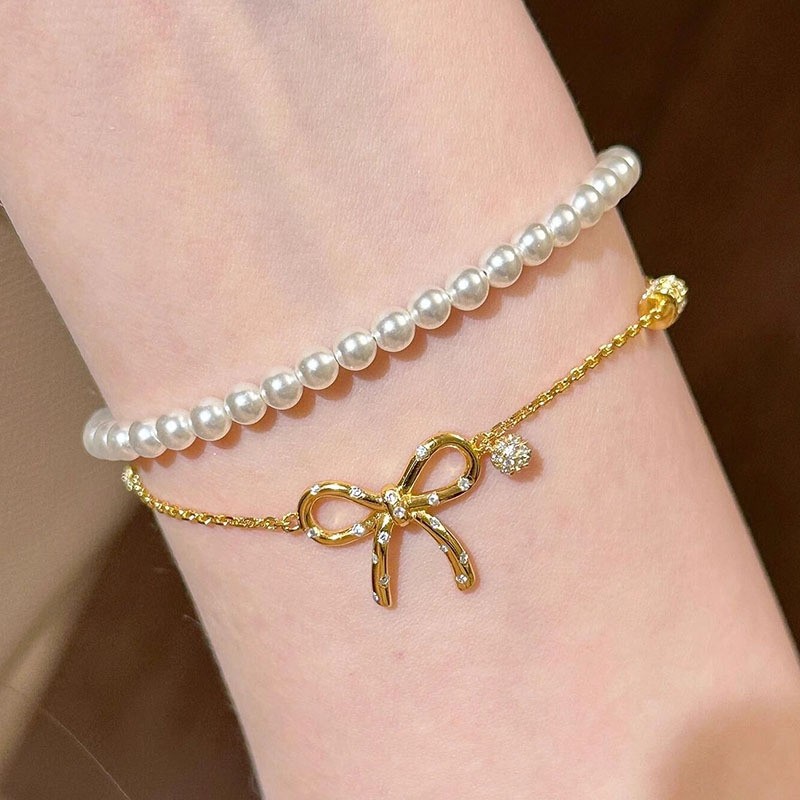 法式闪钻蝴蝶结金色手链新款简约时尚超仙温柔风精致手饰饰品