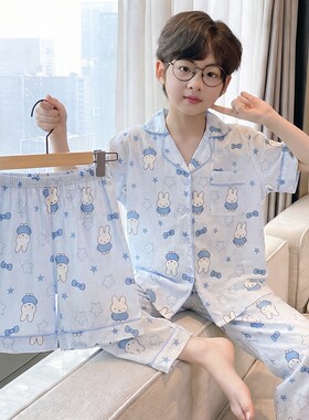 男童夏季薄款短袖卡通三件套睡衣