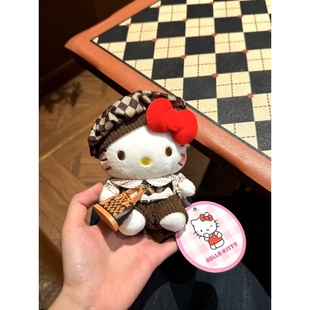 日本代购 kitty老钱风KT猫毛绒公仔包包挂件可爱玩偶钥匙扣送礼物2