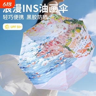 红叶遮阳伞黑胶太阳伞晴雨两用伞防晒油画雨伞女孩学生伞便携折叠