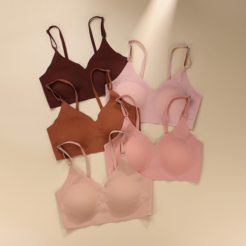 内衣女纯色大胸显小美背无钢圈收副乳防下垂运动无痕夏文胸罩bra