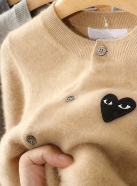 100%纯羊毛刺绣开衫外套亲子针织衫春秋款羊绒毛衣红色蓝色黑色