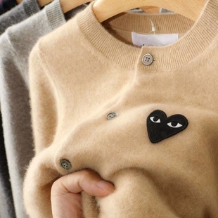 春秋款 羊绒毛衣红色蓝色黑色 外套亲子针织衫 100%纯羊毛刺绣开衫
