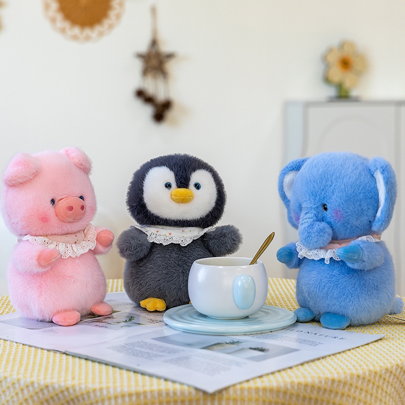 可爱小动物毛绒玩偶儿童陪伴布娃娃萌趣小象送节日礼物企鹅粉色