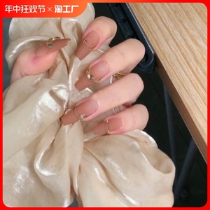新款穿戴甲纯手工可摘可戴猫眼高级美甲纯欲新娘美甲贴片线条带钻