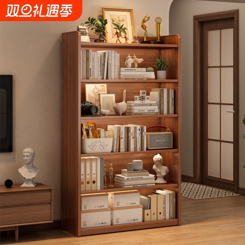 简易书架置物架落地书柜客厅家用一体靠墙多层收纳架子非实木楠竹