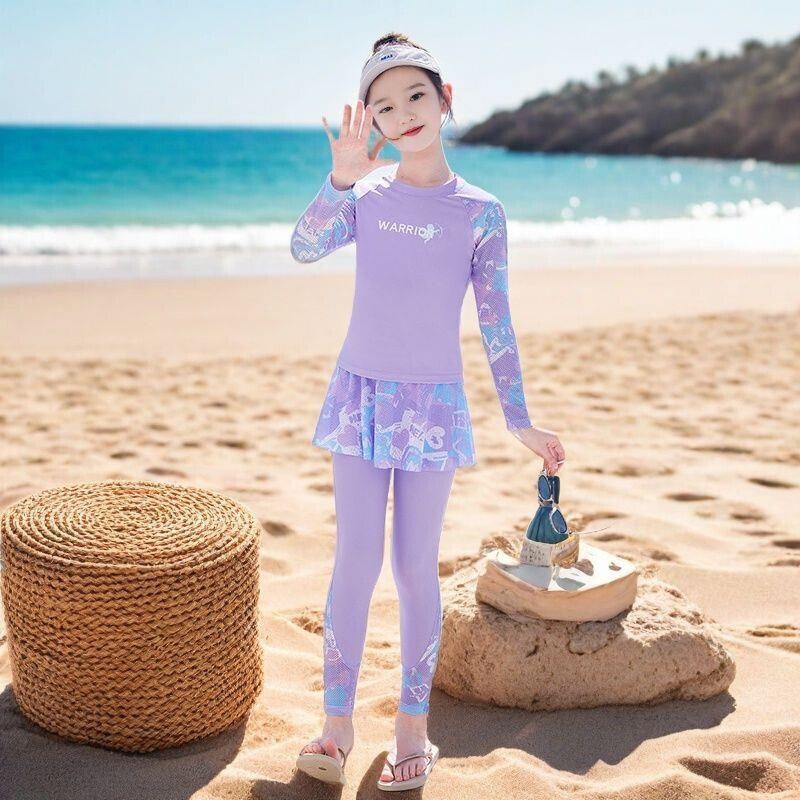儿童泳衣四件套女孩分体长袖长裤游泳套装2026新款中大童女童温泉
