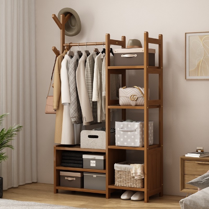 挂衣架家用带储物柜落地卧室衣帽架简易房间挂衣服的架子置物床头