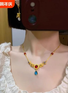 花丝宫廷复古项链女金色国风锁骨链毛衣链时尚百搭设计高级感颈链