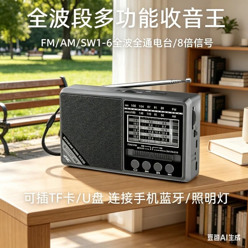 全波段插卡蓝牙收音机迷你电台广播调频FM中短波AM老年人多功能