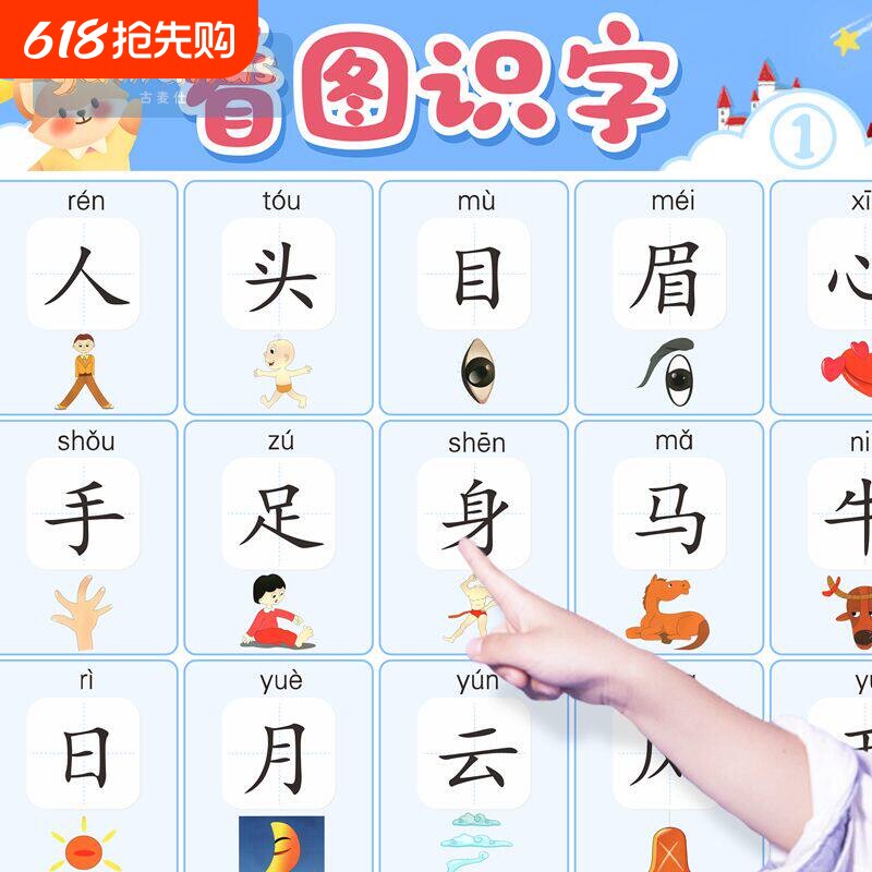 幼儿园看图识字挂图儿童宝宝认字墙贴大班汉字表幼小斜街启蒙学习