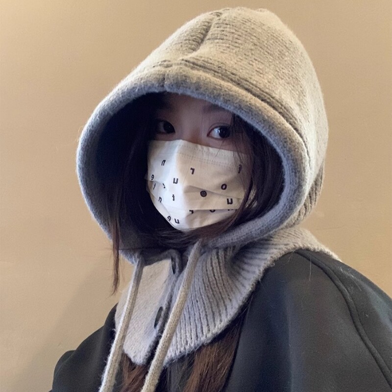 韩国巴拉克拉法帽子女冬季保暖帽子围脖一体情侣款护耳毛线针织帽