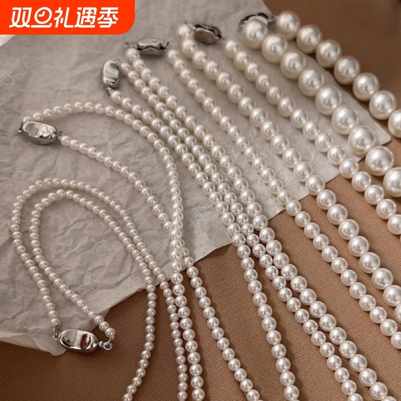 施家珍珠项链女气质轻奢设计高级感小众锁骨链毛衣链十字架不掉色