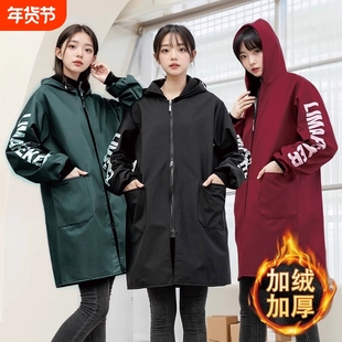 防水加绒罩衣成人长袖工作服男女款冬季外穿大褂家用厨房做饭围裙