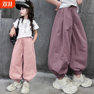 2025新款 秋冬季 儿童秋装 运动裤 潮纯棉黑色 女童工装 女孩灯笼裤 裤