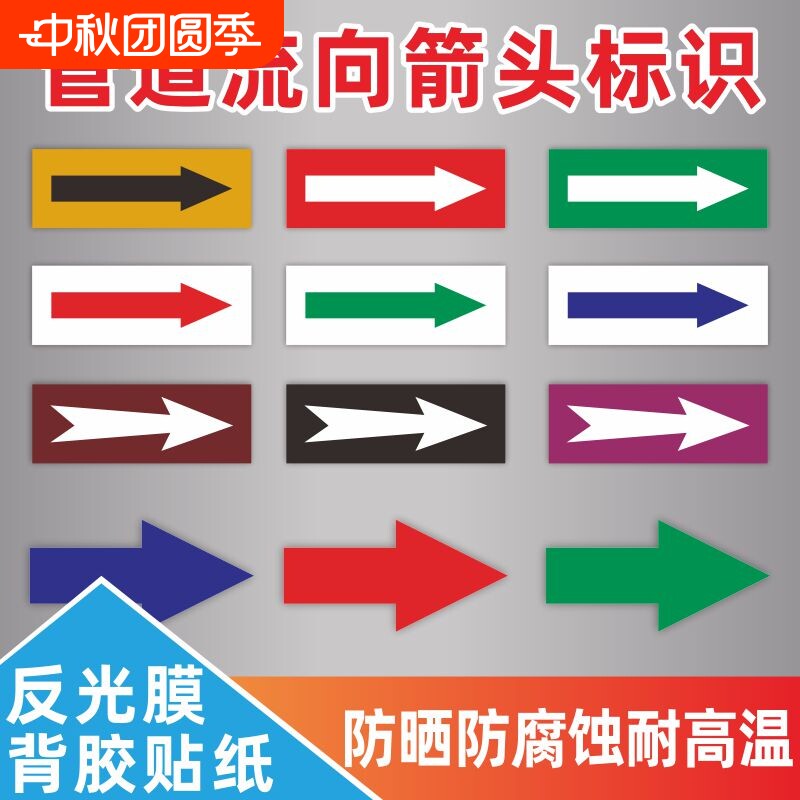 管道国标标识贴纸流向箭头图片