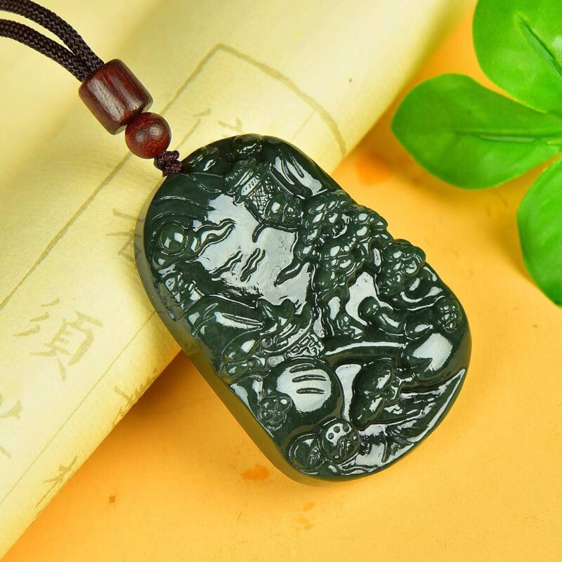 新疆和田青玉山水牌子吊坠男款真玉石靠山靠水玉牌男士玉佩挂件坠