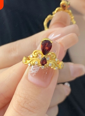 法式复古宫廷水滴花丝皇冠戒指女小众时尚轻奢微镶锆石高级感手饰