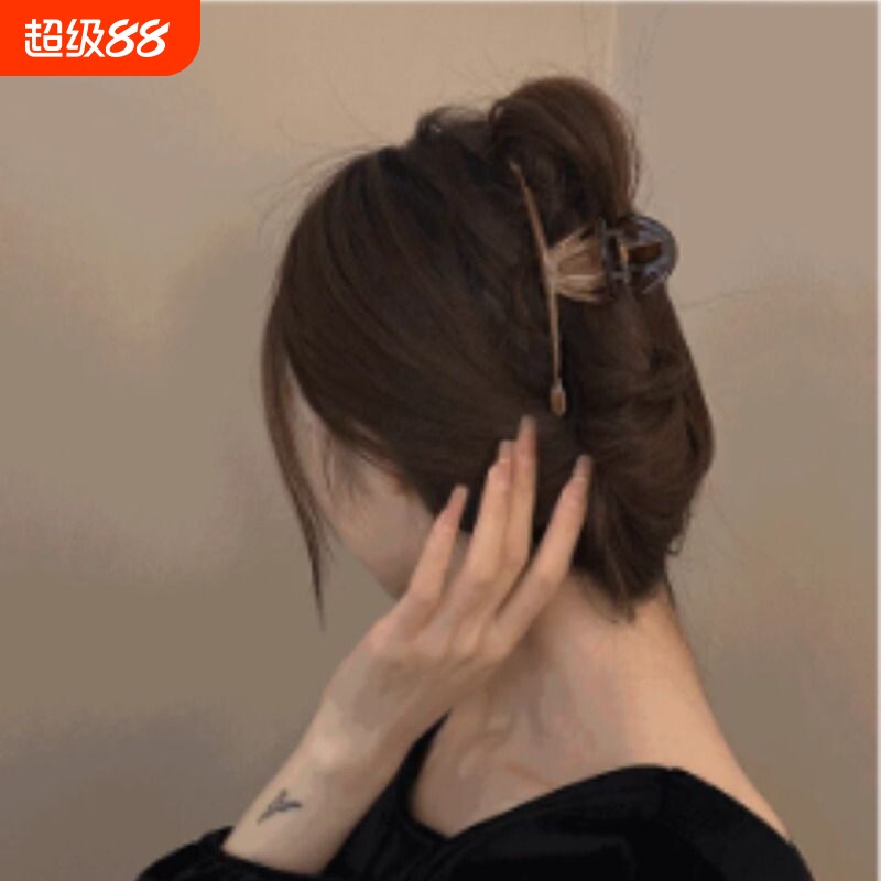 法式焦糖色一字抓夹大号简约复古盘发鲨鱼夹气质高级感发抓头饰女