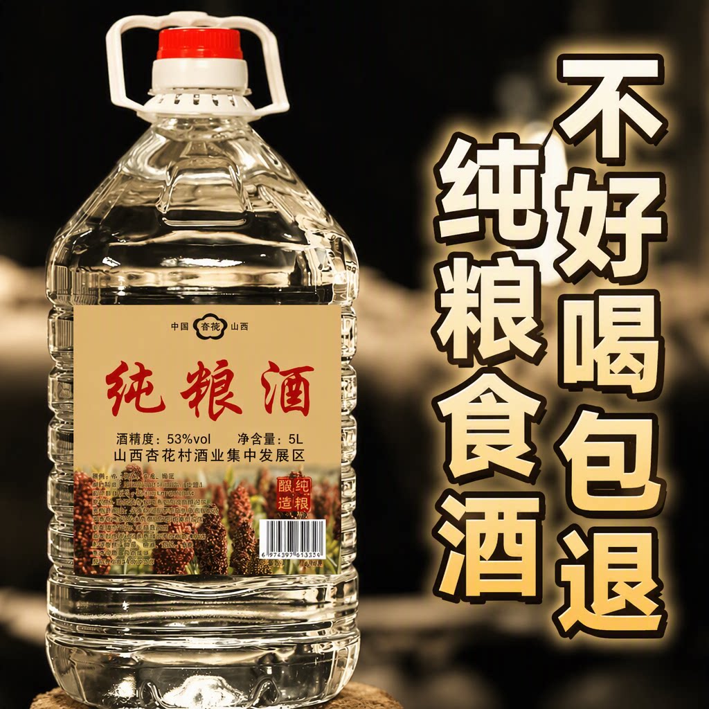 山西杏花村产地53度原浆清香型纯粮散装白酒5L桶特价