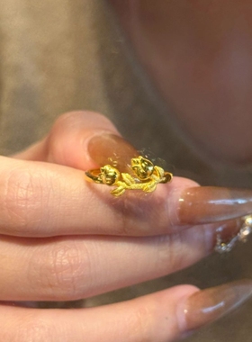 时尚郁金香戒指女小众枝叶开口指环轻奢高级感手饰婚礼刻字可调节