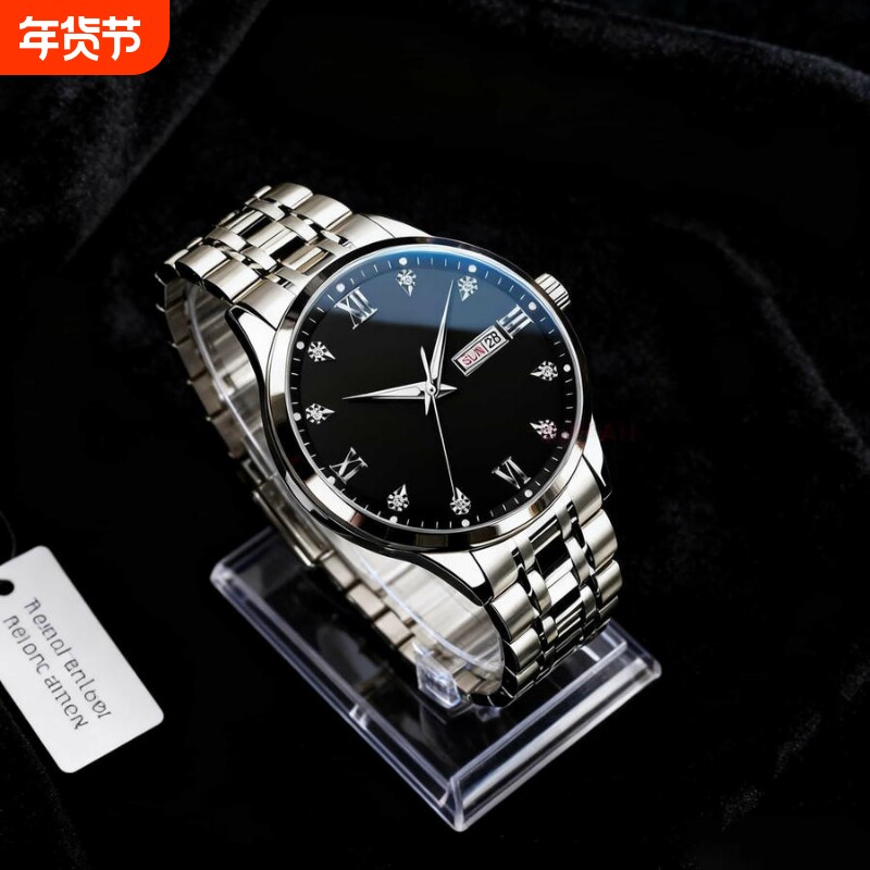 手表男款机械风全自动防水高级感全自动男表数字双日历防水腕表男
