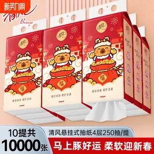 挂抽餐巾纸4层250抽10提 家用实惠装 清风悬挂式 抽纸卡皮巴拉联名款
