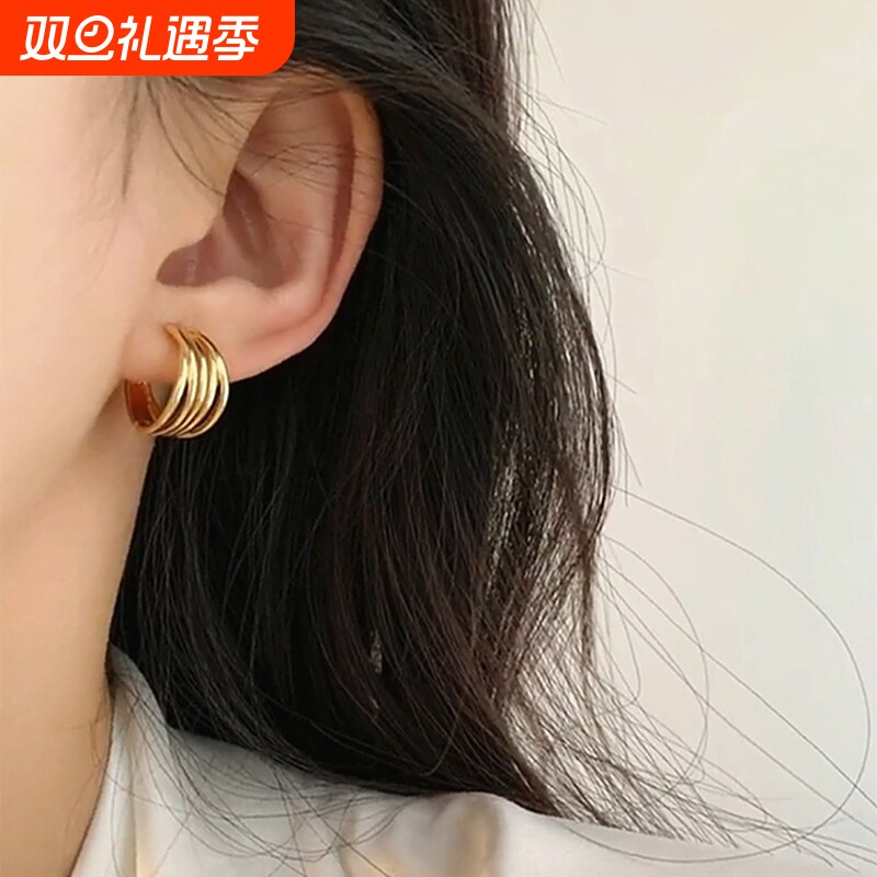 耳扣式女高级感小众设计复古港风小耳圈2025年新款潮金属圆圈耳饰
