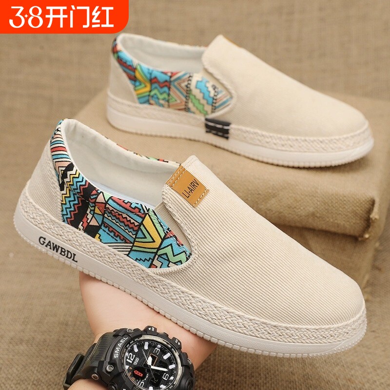 老北京布鞋男士2025千层底夏季透气休闲帆布鞋新款一脚蹬薄款潮鞋