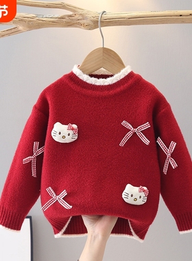 女童2025秋冬毛衣儿童保暖套头衫中大童加厚上衣潮HDD441红色加绒