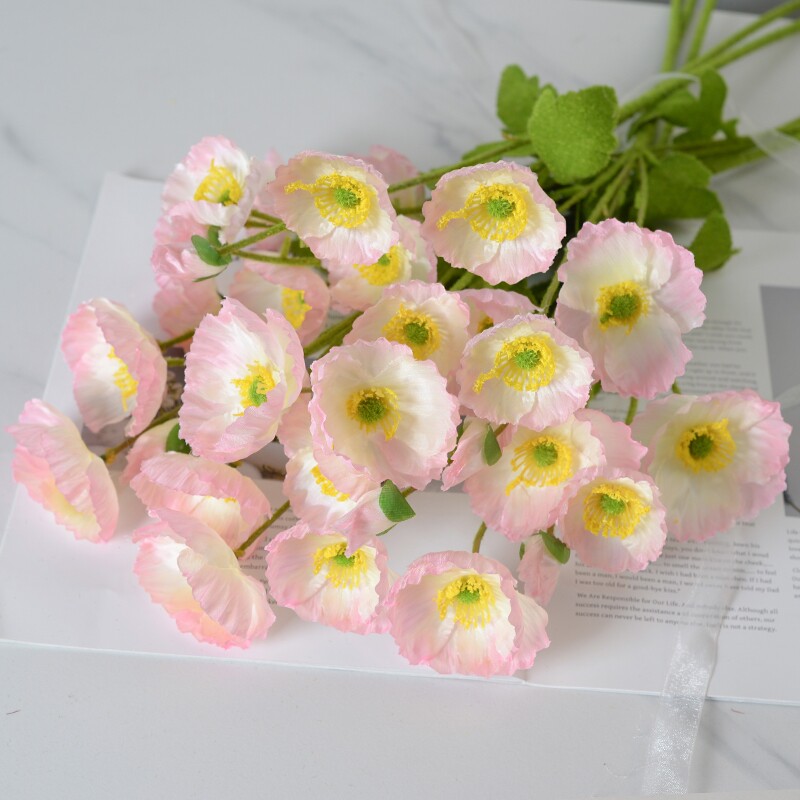 仿真花4头虞美人布置装饰摆件绢花假花批发落地花卉插花蓝色白色