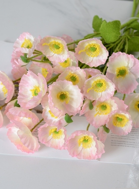 仿真花4头虞美人布置装饰摆件绢花假花批发落地花卉插花蓝色白色