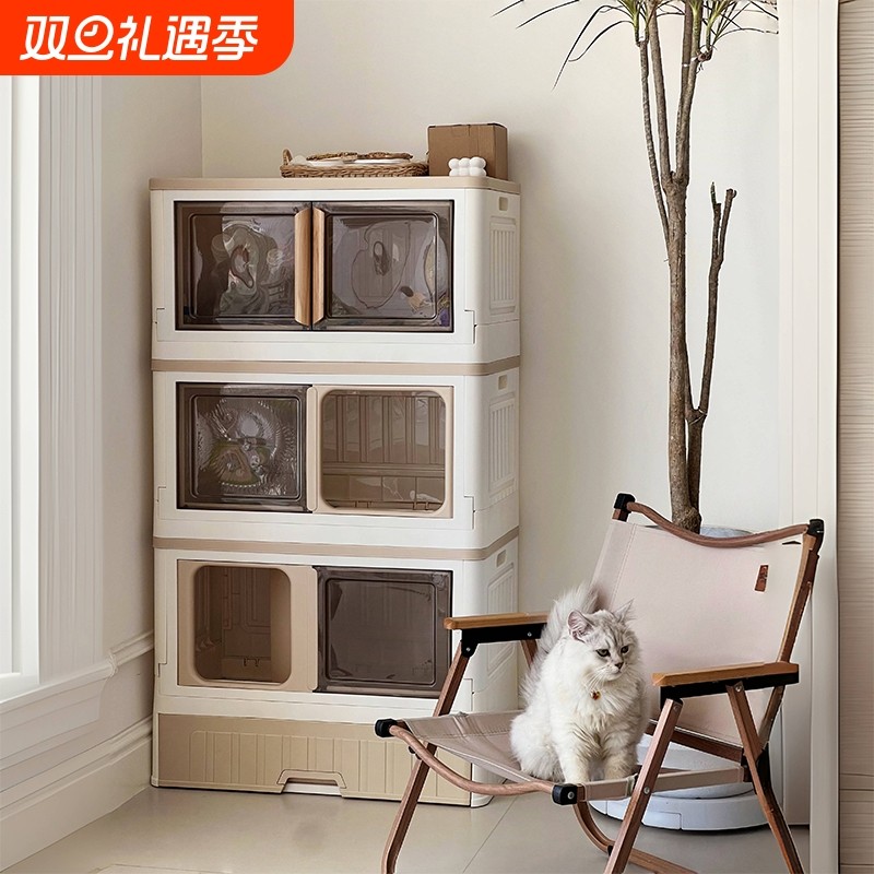 封闭猫柜室内家用可折叠三层猫砂盆猫窝猫用品收纳柜高级猫别墅