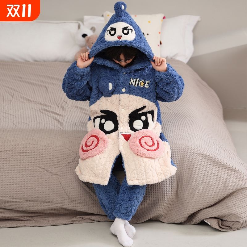 儿童睡衣男童睡袍冬季加厚款珊瑚绒新款女童可爱宝宝法兰绒家居服