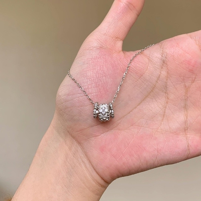 925Vintage中古风拉丝三环万花筒项链轻奢小众精致锁骨链闺蜜锆石