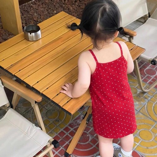 女宝宝夏装吊带背心裙红色波点裙
