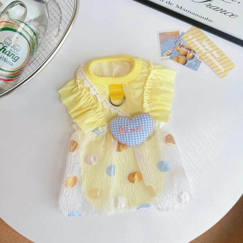 奶黄爱心泡泡裙宠物服饰夏季薄款透气猫咪狗狗衣服冰丝比熊