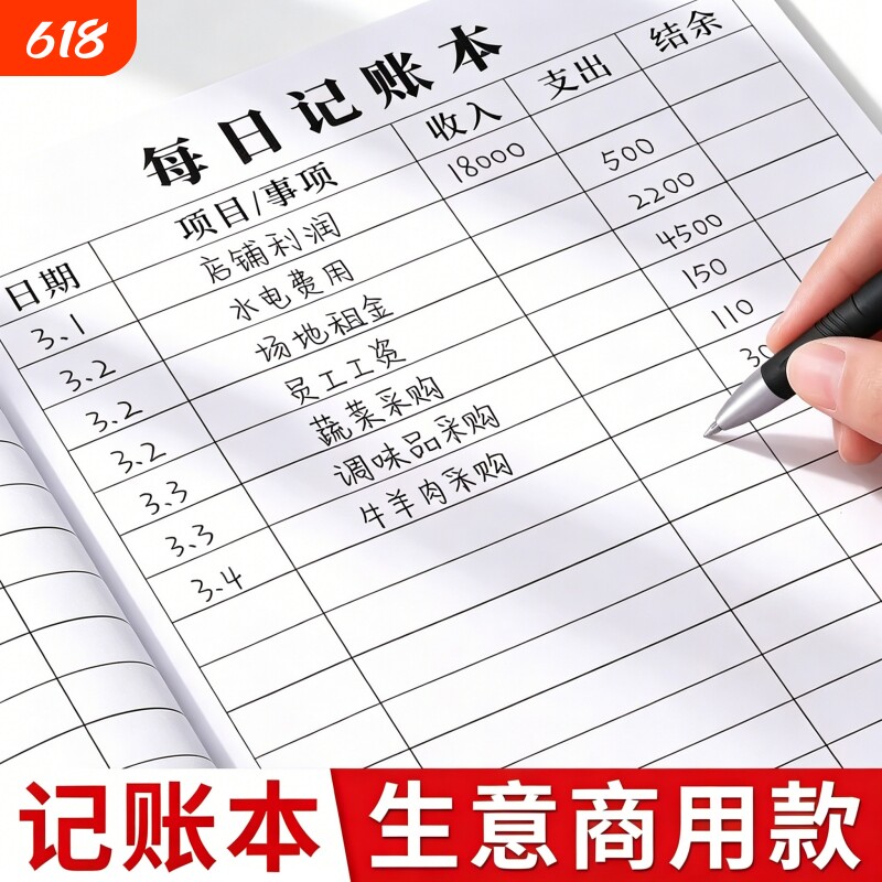 2026年每日记账本生意商用款明细表本子收入支出家庭生活日常开支流水账带日期个人开销2025账簿收支工资采购